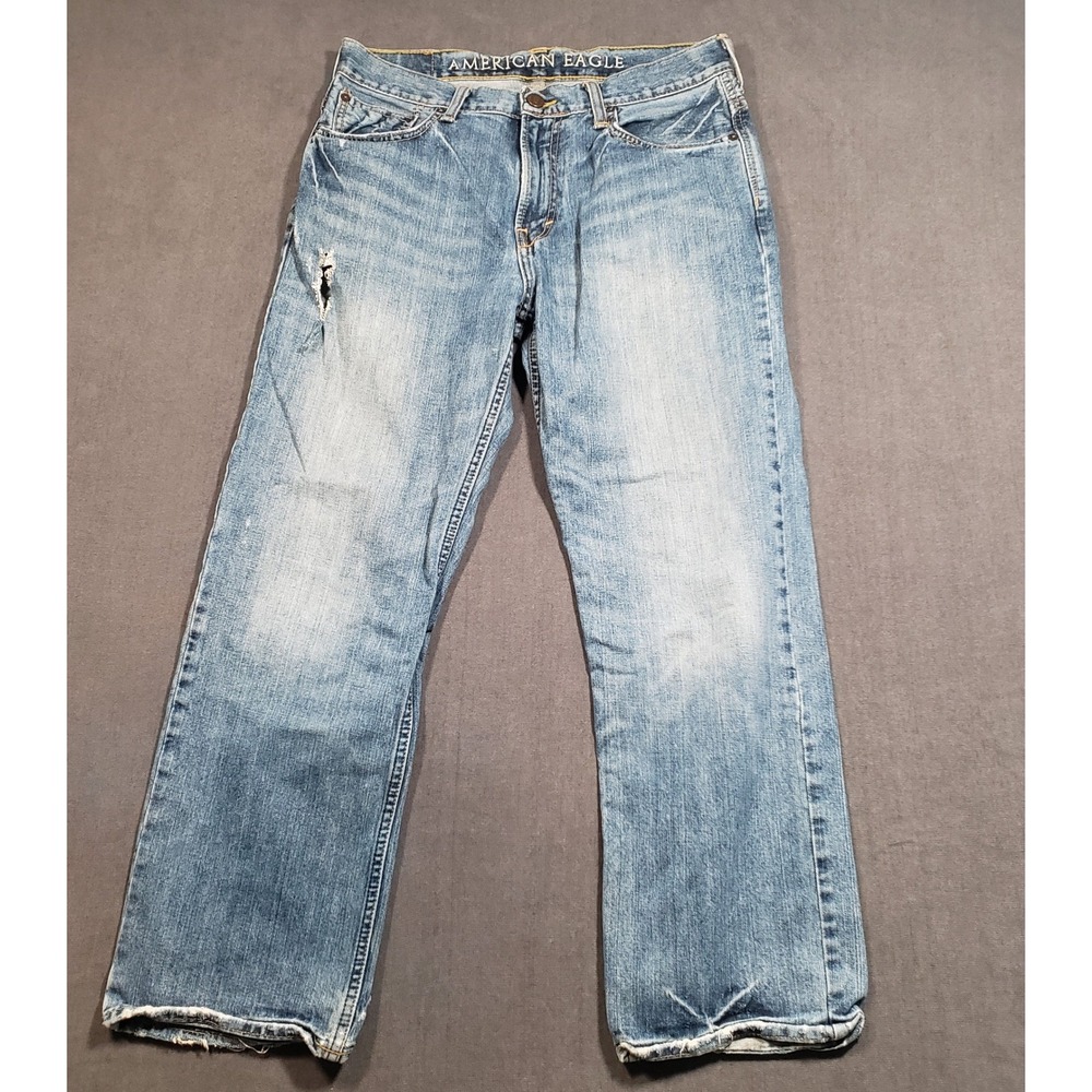 American Eagle Low Loose Jeans Mens 32x30 Blue Distressed Light Wash Denim